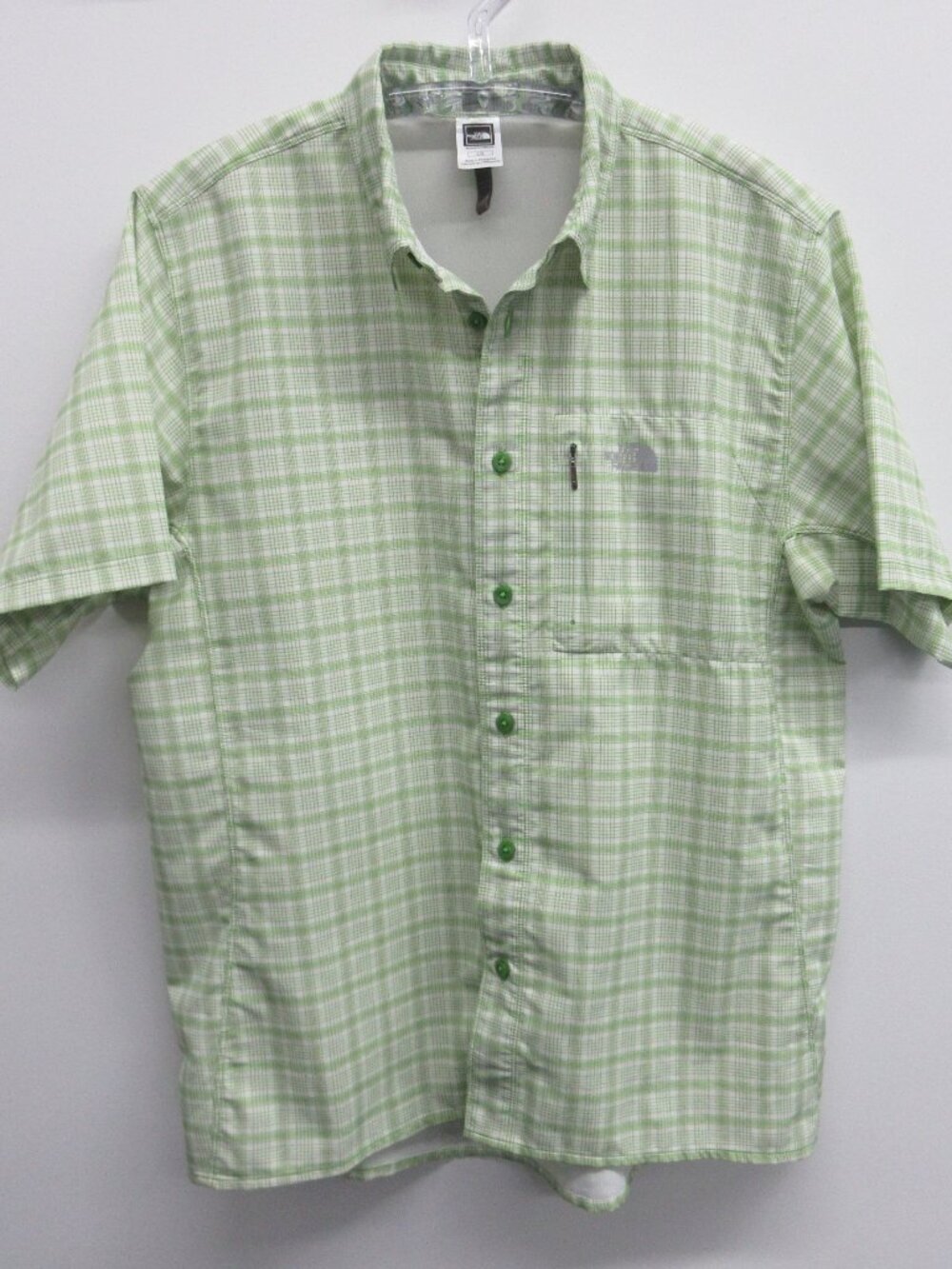 THE NORTH FACE BUTTON DOWN SHIRT SHORT SLEEVE MENS LARGE WHITE GREEN CHECKER